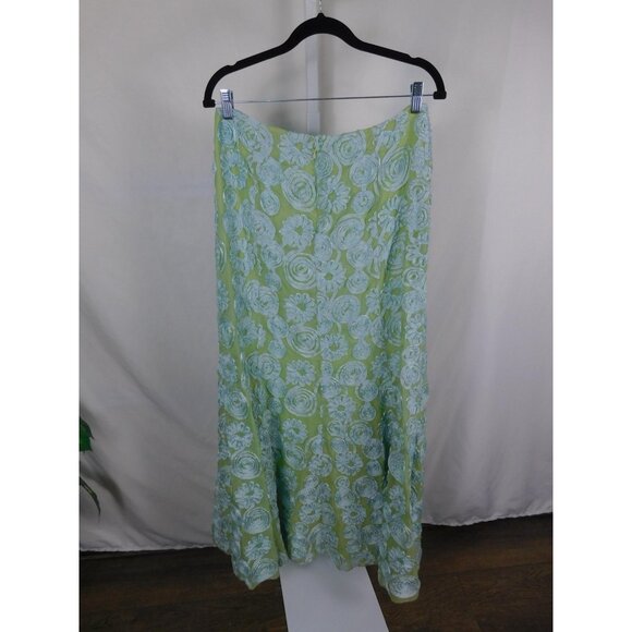Chetta B Skirt Womens 10 Green Floral Applique Maxi A-Line Side Zip Embroidered - Picture 5 of 10